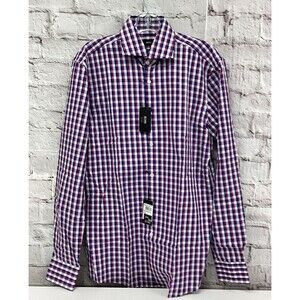 NEW WITH TAGS Hugo Boss Men's Purple Plaid Dress Shirt SHARP FIT 15.5 34/35 $195